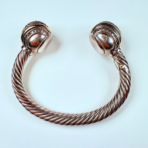 14K Gold Renaissance Cubic Zirconia Cable Cuff Sterling Silver 925 Bracelet - Picture 4 of 12